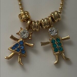 K.I.S.Vintage 1990s Birthstone Brats 9” Gold Tone Necklace boy and girls charms